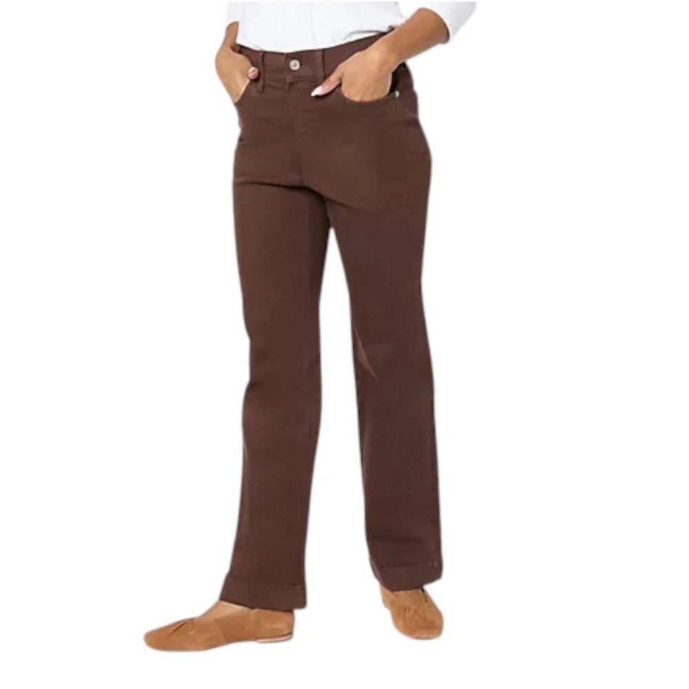 Denim & Co Petite Plus 28 Color Touch Relaxed Straight Jean Dark Chocolate Brown